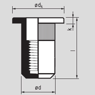 Рисунок № 1. Заклепки-гайки MFX 23-CG (MASTERGRIP) - закрытого типа, цилиндрическая головка