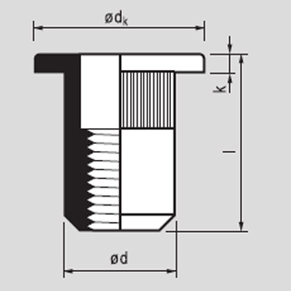 Рисунок № 1. Заклепки-гайки MFX 23-CO (MASTERGRIP) - открытого типа, цилиндрическая головка